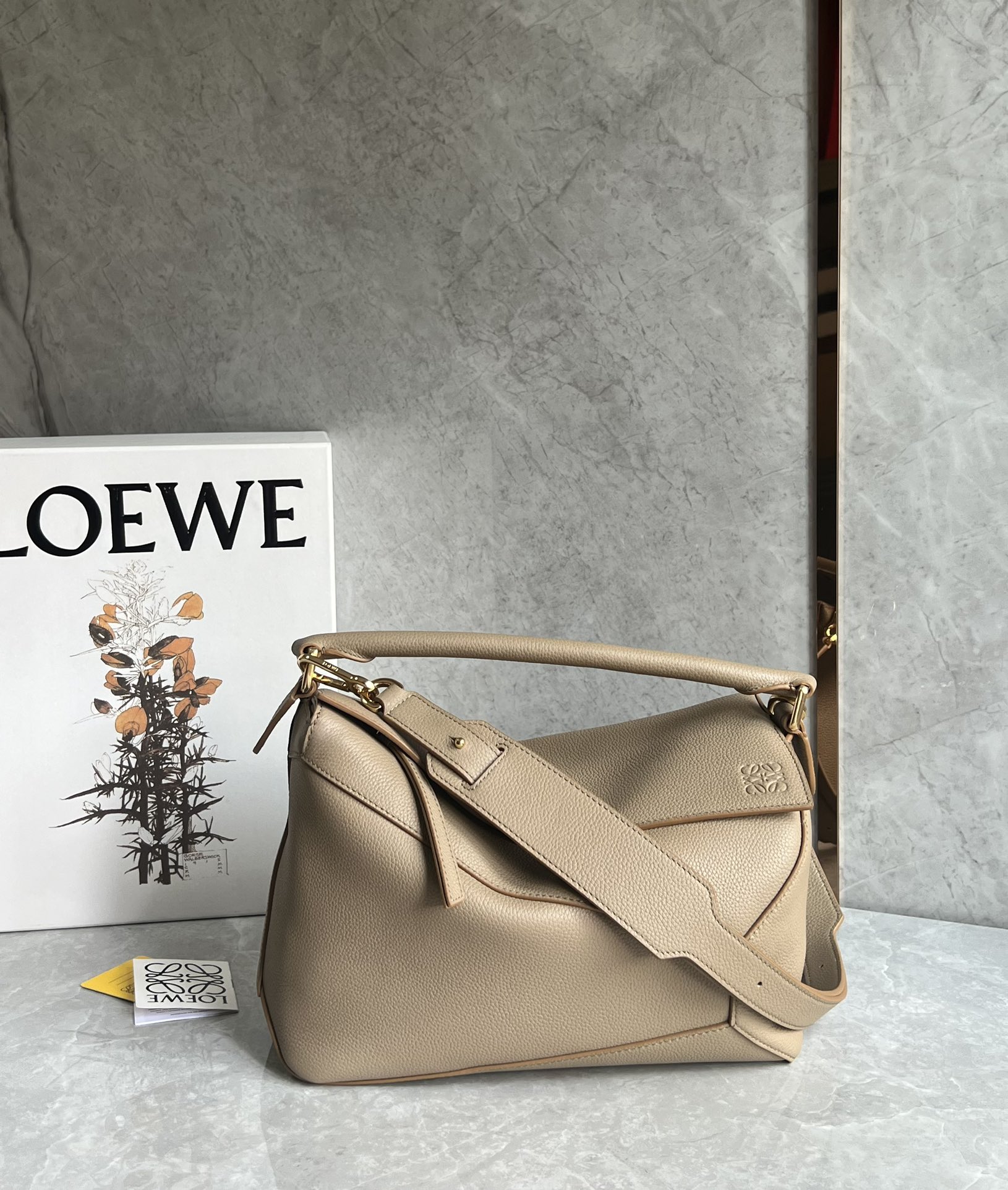 Loewe Medium Puzzle Bag in Soft Grained Calfskin Sand